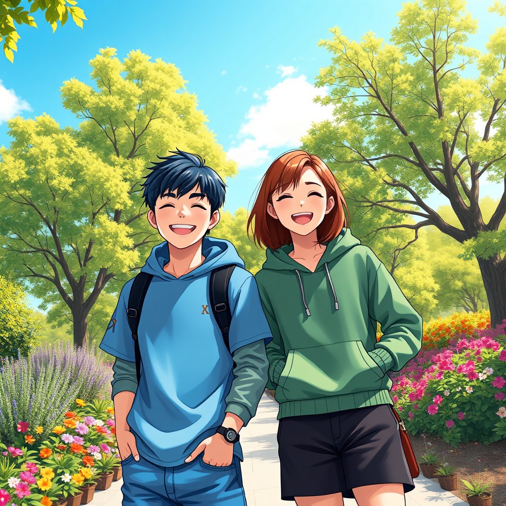 A detailed and vibrant scene depicting two individuals, immersive and lively