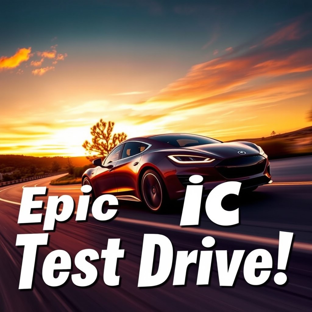 A vibrant and dynamic thumbnail for a YouTube video featuring a test drive