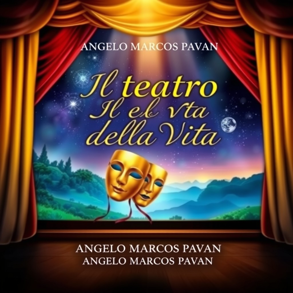 A captivating book cover design for a poetry collection titled "Il teatro della vita" by "Angelo Marcos Pavan"
