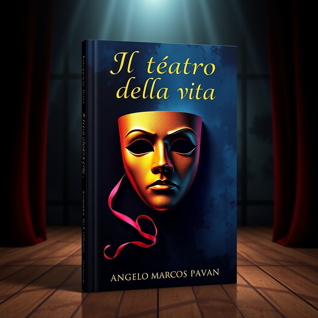 A visually striking book cover for a poetry collection titled 'Il teatro della vita' by 'Angelo Marcos Pavan'