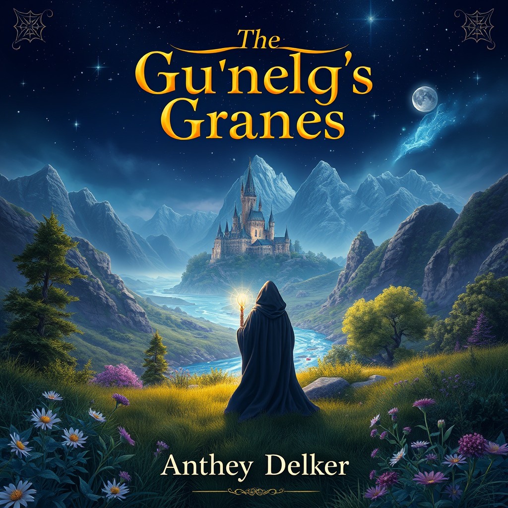 A captivating eBook cover design featuring an enchanting fantasy landscape, with a majestic castle nestled in the mountains under a starry night sky