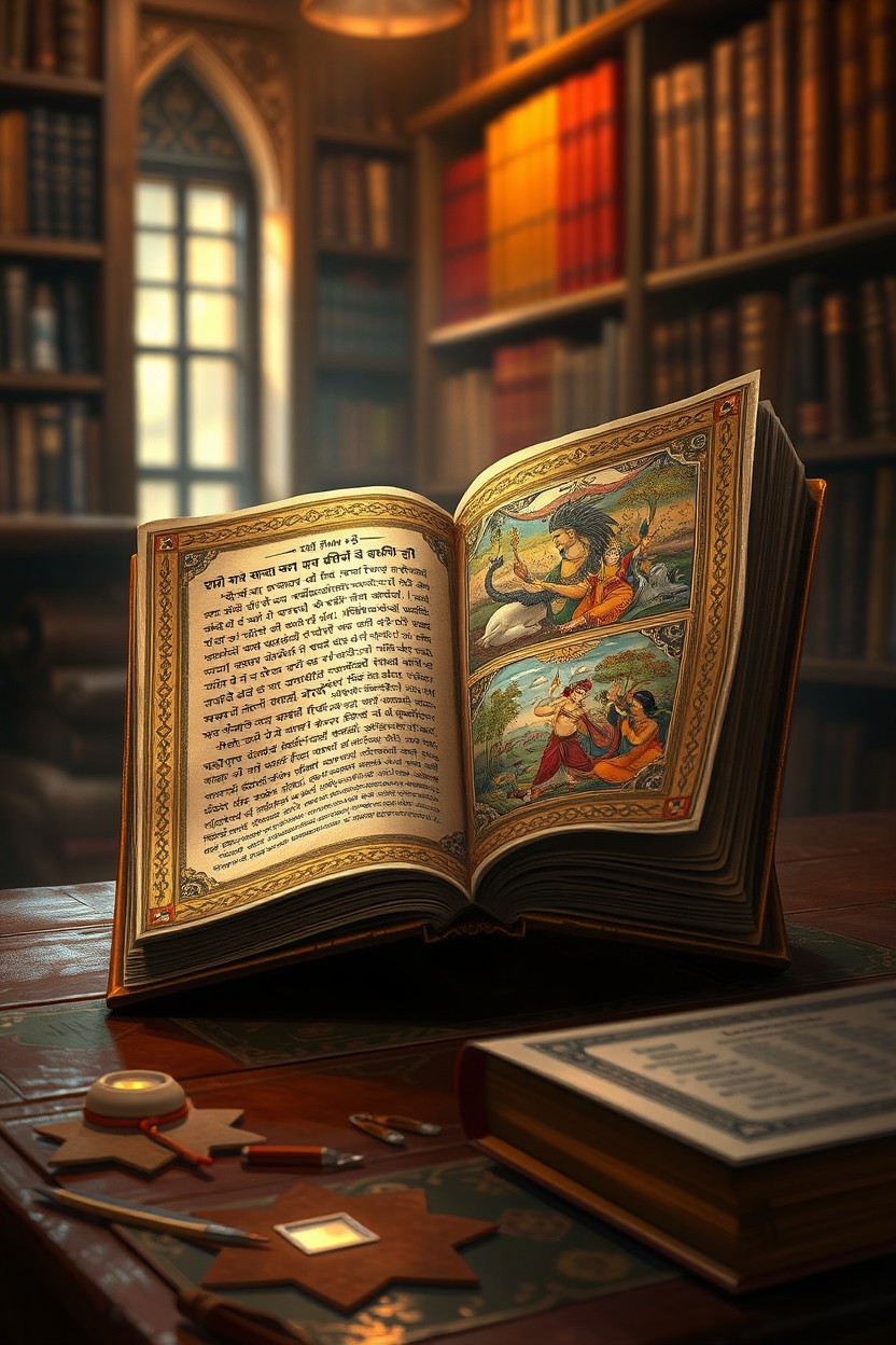A captivating digital painting of an ancient Indian book