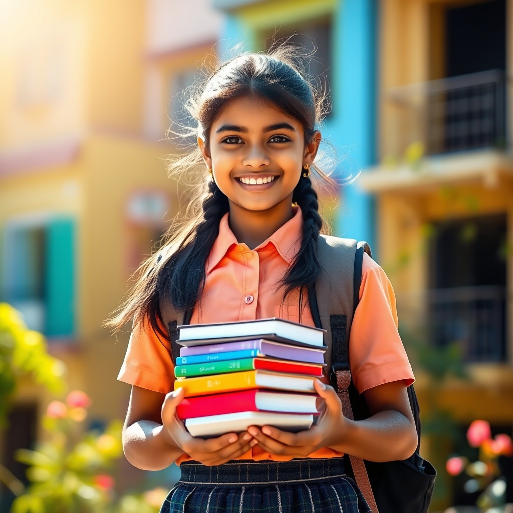 A portrait of a young Indian school girl, embodying empowerment in education