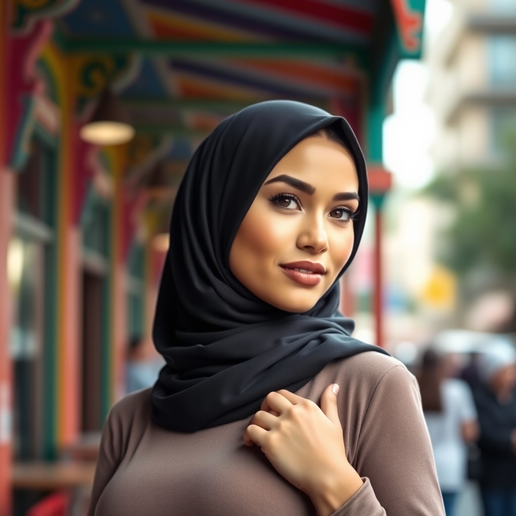 A beautiful woman wearing a stylish hijab, showcasing her elegance and grace