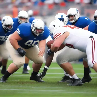 The intense scene in the movie showcased a safety blitz as the defensive players broke through the offensive line.