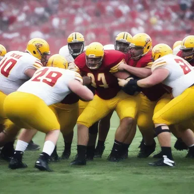 The intense scene in the movie showcased a safety blitz as the defensive players broke through the offensive line.
