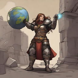 a female dwarven kineticist in heavy armor raises an earth and wall from the ground using her powers