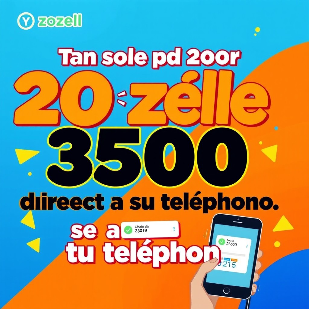 A promotional poster featuring bold and eye-catching typography that reads: "Tan solo por 20zelle tu familia puede obtener 3500 de saldo directo a su teléfono"