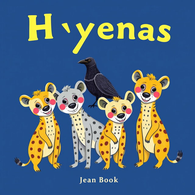 A book cover featuring four hyenas and a raven set against a dark blue background