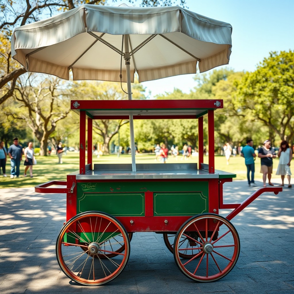 An empty paletero cart, showcasing its vibrant colors and traditional design