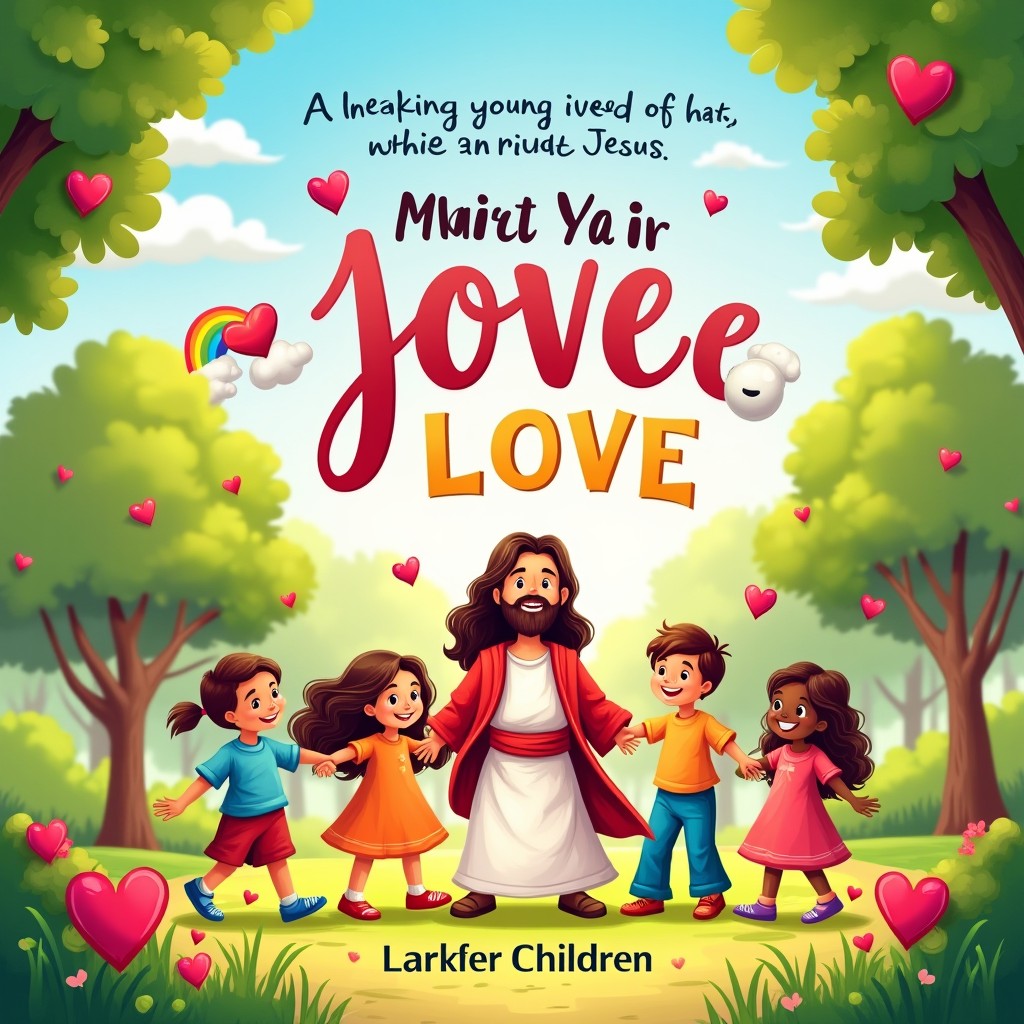 A vibrant and colorful book cover design illustrating modern stories inspired by Bible verses, aimed at helping young children appreciate Jesus