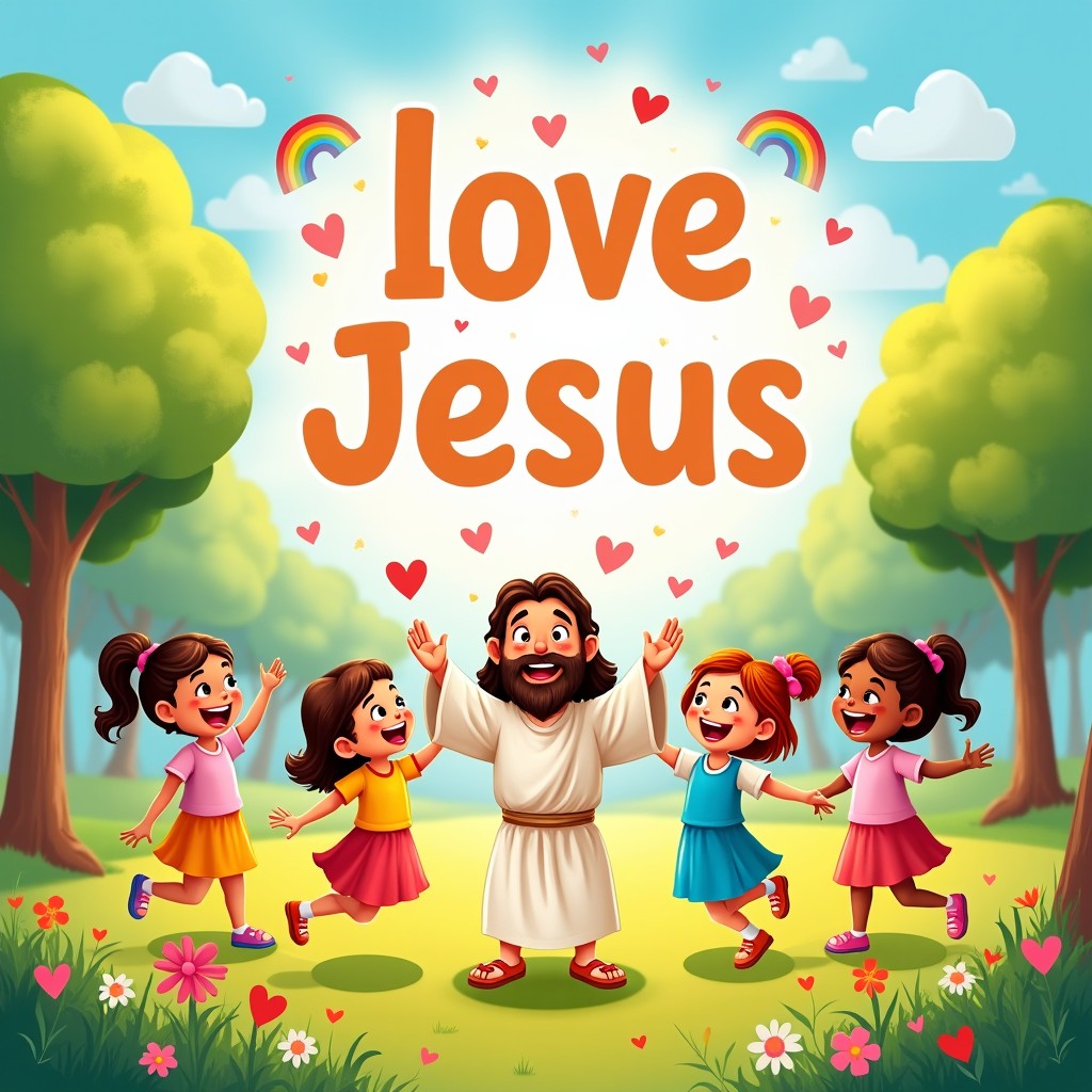A vibrant vertical book cover design illustrating modern stories inspired by Bible verses, specifically aimed at helping young children appreciate Jesus
