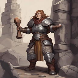 a female dwarven kineticist in heavy armor raises a wall made from rocks and wood from the ground using her nature's powers