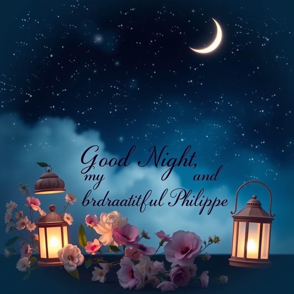 A beautiful and captivating goodnight image featuring a serene and dreamy night sky filled with twinkling stars, a gentle crescent moon glowing softly