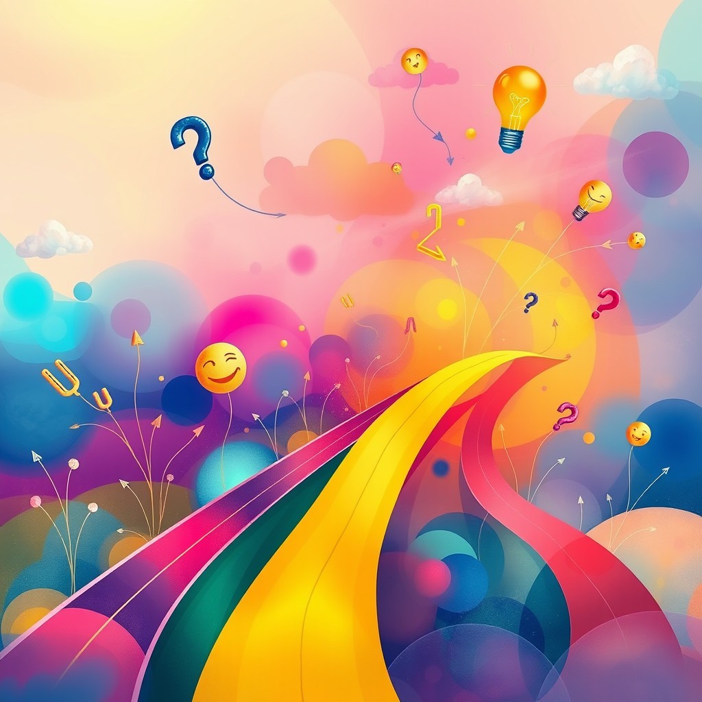 A vibrant and colorful abstract representation of choices, showcasing various pathways leading in different directions