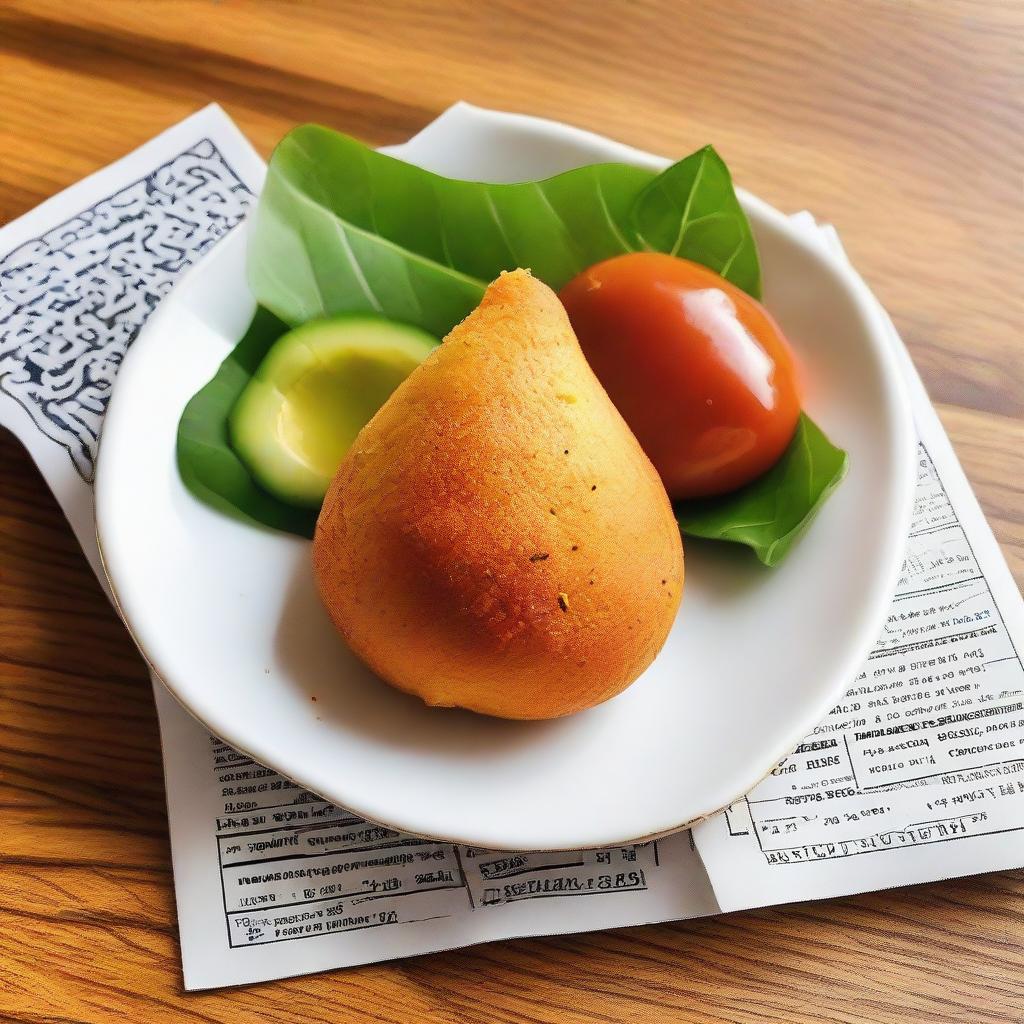 A tasty Brazilian coxinha resting on a single one real bill.