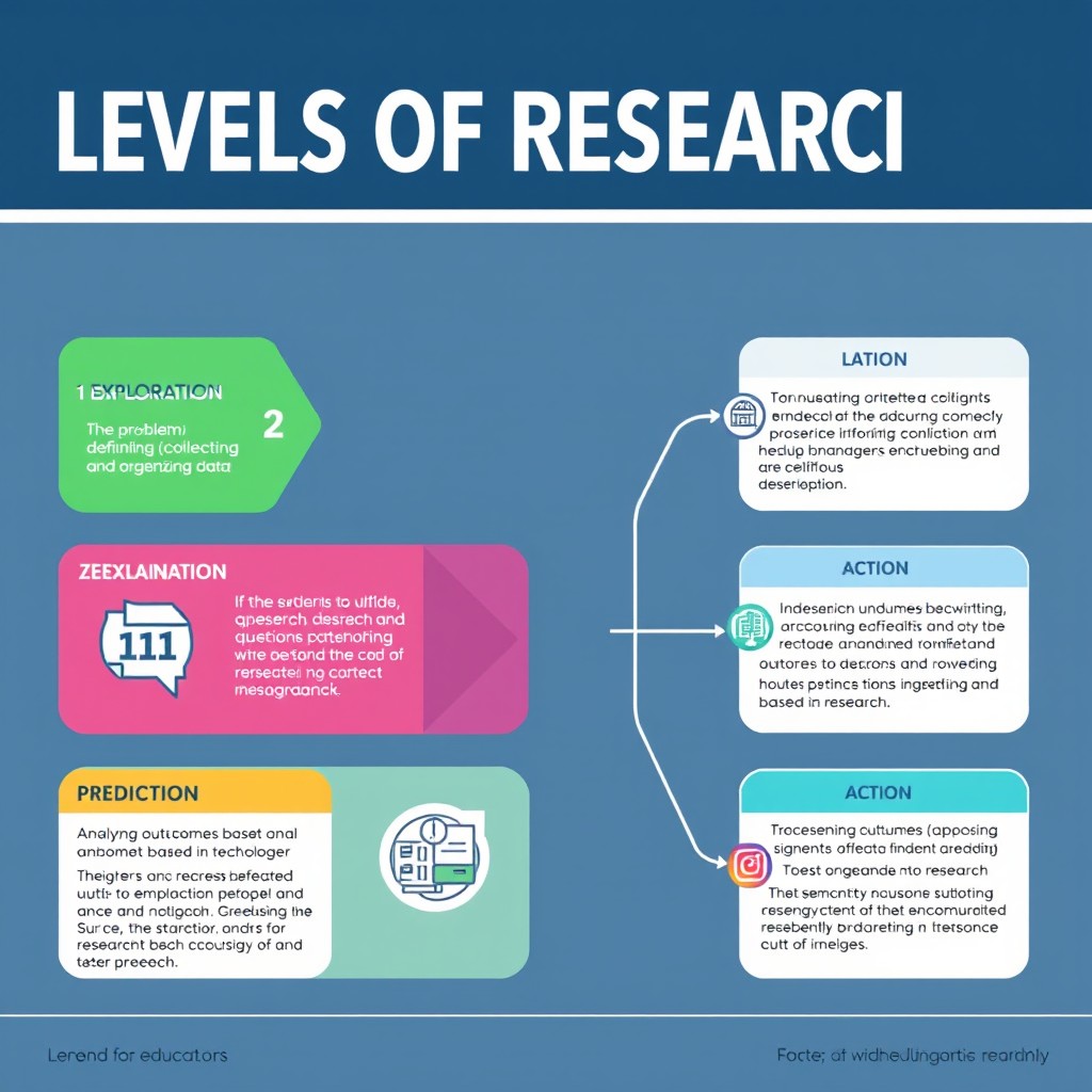 A detailed infographic depicting the various levels of research in a visually engaging format