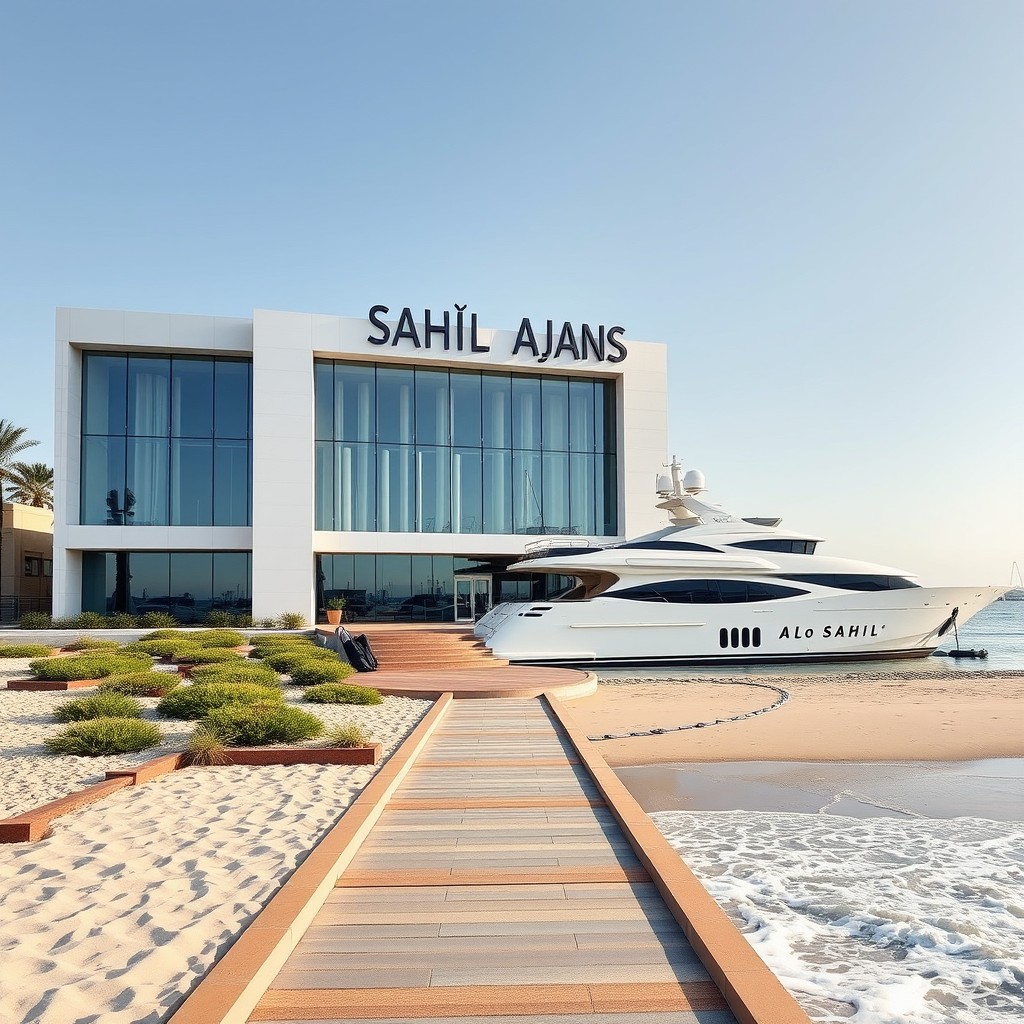 A stunning, modern agency building named 'SAHİL AJANS', perfectly designed and newly constructed, positioned just a short distance from the beach