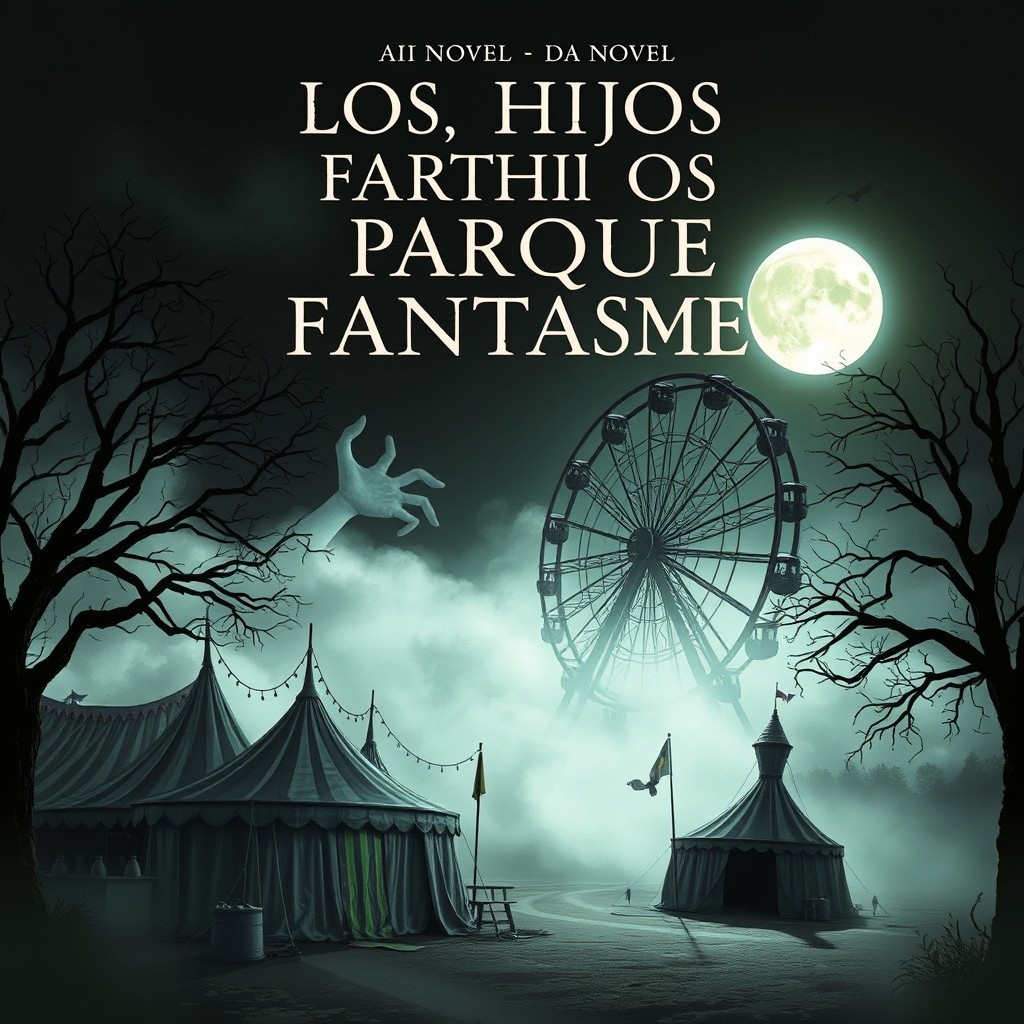 The cover of a novel titled 'Los Hijos del Parque Fantasma' featuring a creepy and eerie circus park