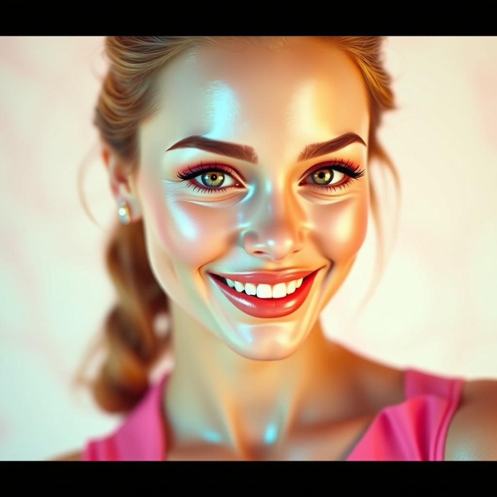 A beautiful woman with a glossy sugar icing glaze, creating a shimmering effect on her skin