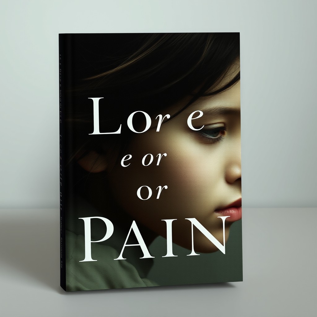 A book cover titled 'Love or Pain', featuring an artistic representation of a girl's face in a subdued and muted color palette