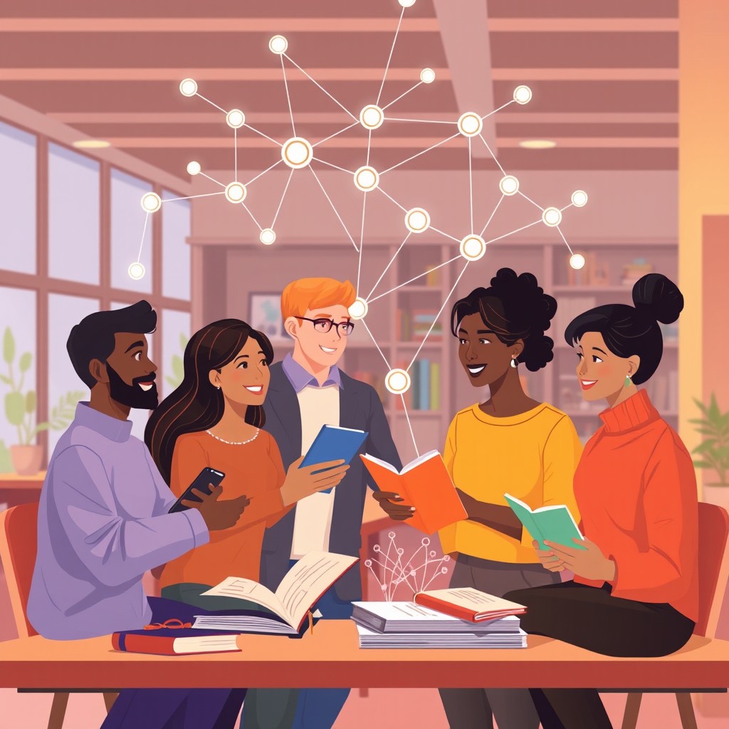 An engaging illustration that visually represents the concept of learning happening through connection