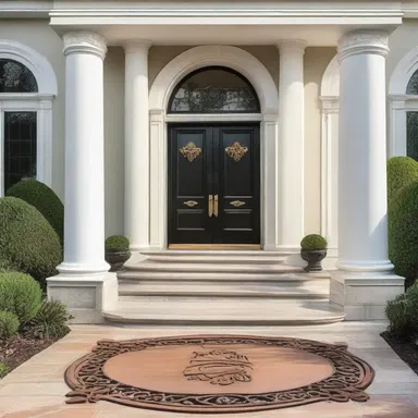 The elegant mansion featured a decorative plastron on the grand entrance, adding a touch of sophistication to the design.