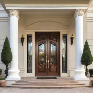 The elegant mansion featured a decorative plastron on the grand entrance, adding a touch of sophistication to the design.