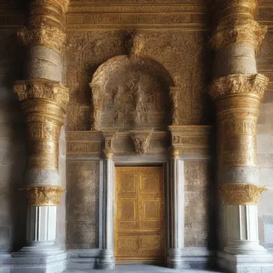 The grand entrance of the castle was adorned with intricate plastrons made of gold and silver.