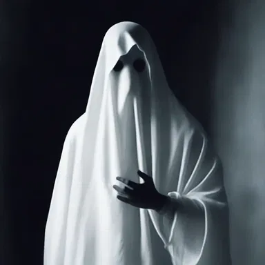 As the ghostly figure approached, John's hand shook as he clutched the plastron of his shirt, fear coursing through his veins.