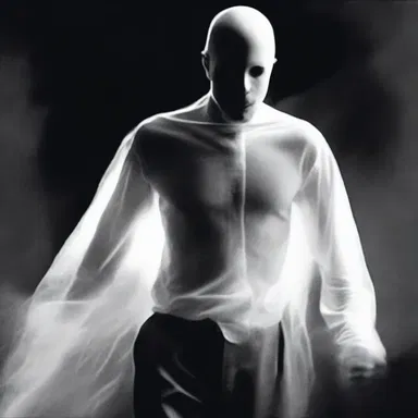 As the ghostly figure approached, John's hand shook as he clutched the plastron of his shirt, fear coursing through his veins.