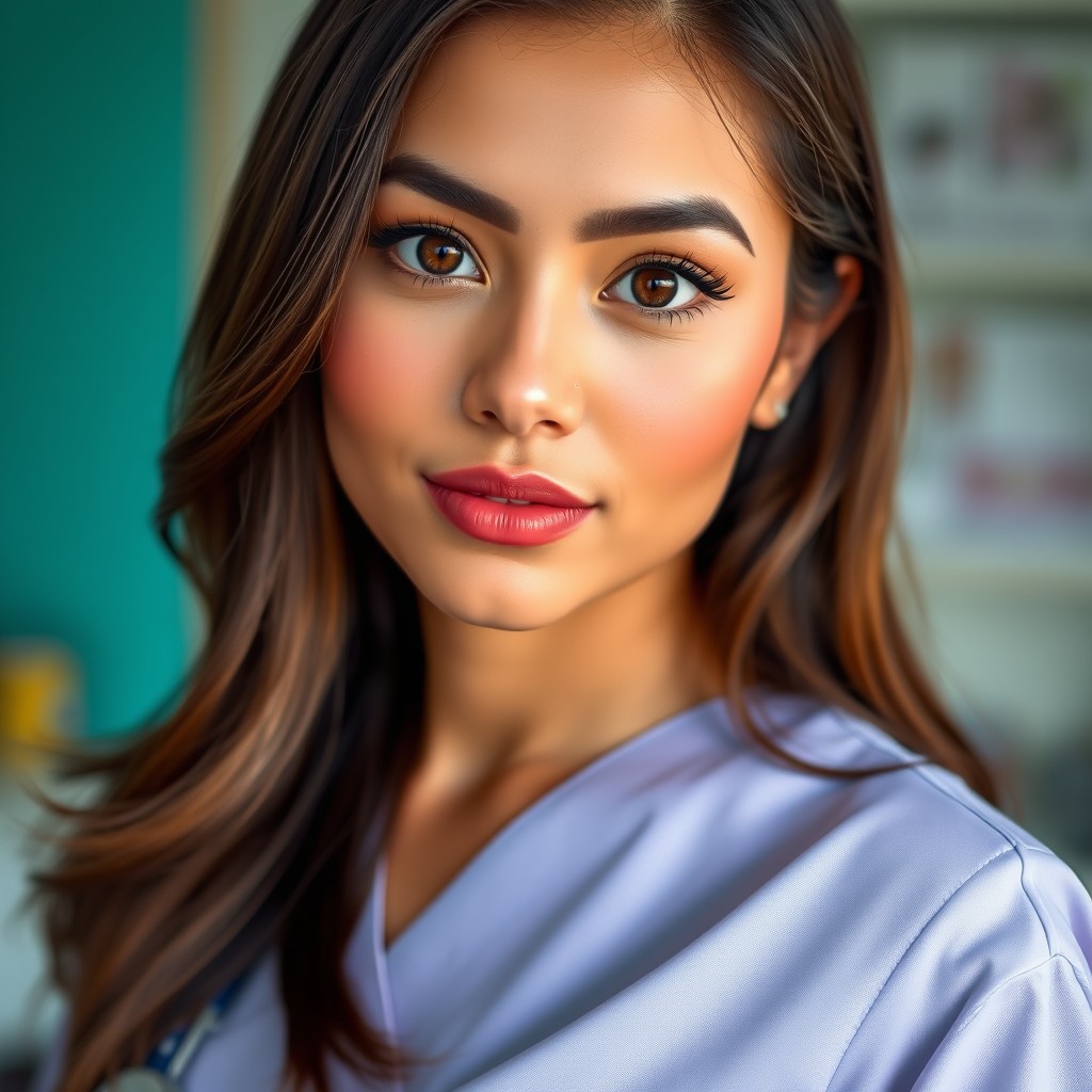 A beautiful woman representing the local culture of Manado, with Turkish descent, featuring deep, bright brown eyes that have a soft and alluring quality