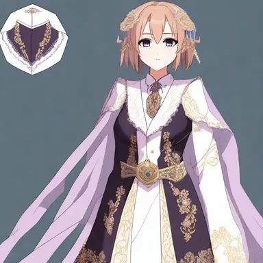 The anime character's outfit featured a beautifully embroidered plastron, adding a touch of sophistication to her attire.