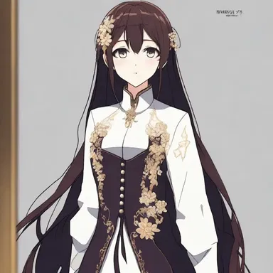 The anime character's outfit featured a beautifully embroidered plastron, adding a touch of sophistication to her attire.
