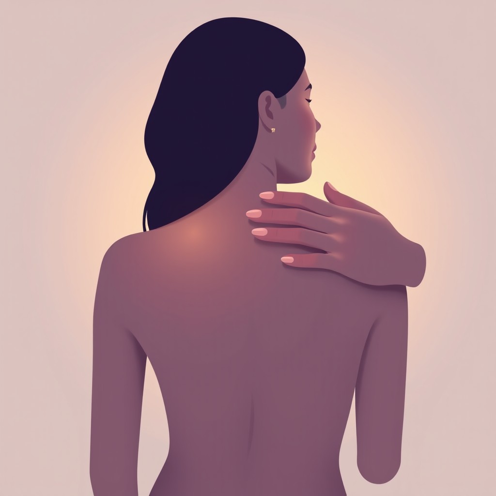 An emoji-style image depicting the gentle caressing of a woman's bare back