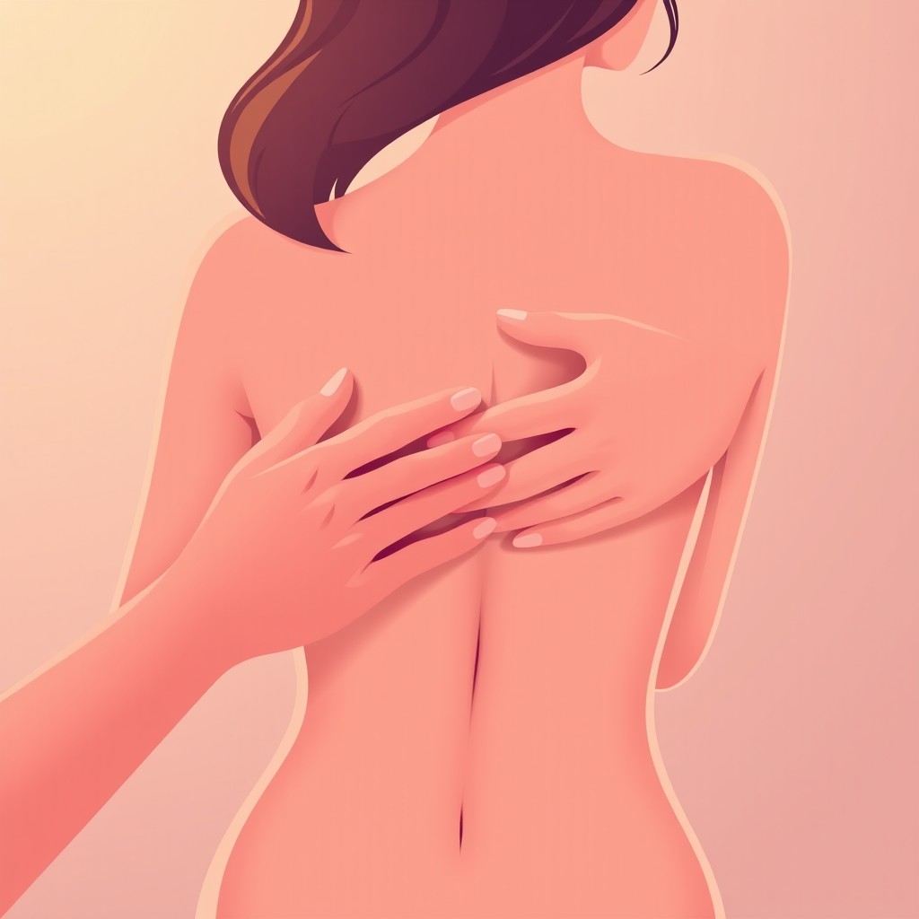 An emoji-style image that represents the gentle caressing of a woman's bare back by a man's hand