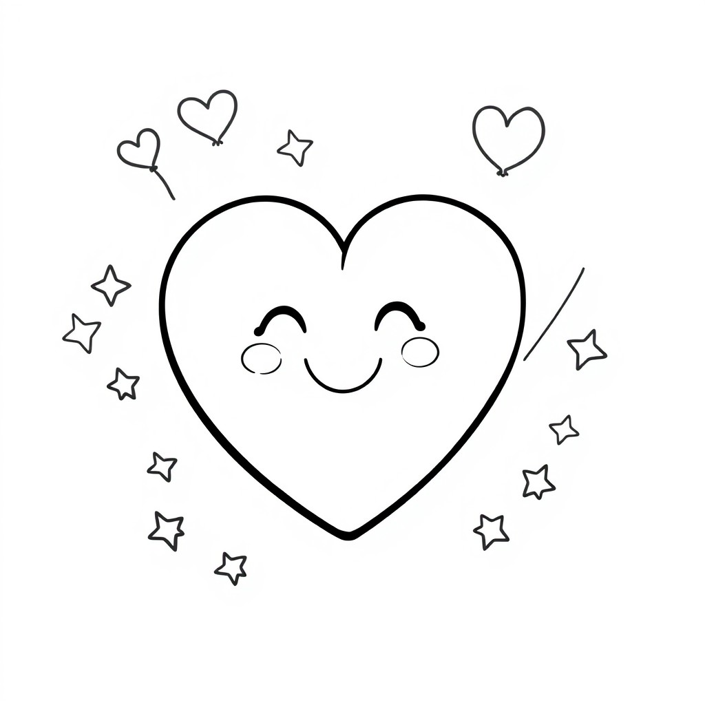 A black and white line drawing featuring a heart, designed specifically for children aged 3-8