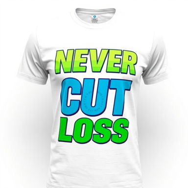 A stylish graphic T-shirt featuring bold, eye-catching typography that reads 'Never Cut Loss' prominently on the front
