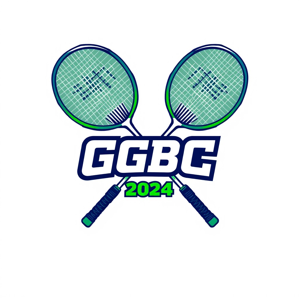A sleek and energetic logo design for a badminton club featuring two crossed badminton rackets