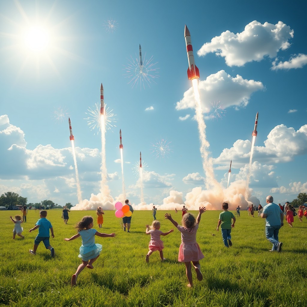 A vibrant and dynamic scene depicting a "rocket summer", capturing the essence of a fantastical summer day