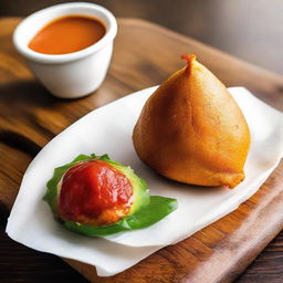 A scrumptious Brazilian coxinha placed on a single ten real bill.