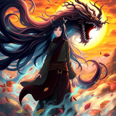 Hinata Hyuga from Naruto transformed into the Ten-Tails, showcasing a powerful and majestic appearance