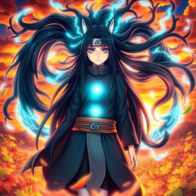 Hinata Hyuga from Naruto transformed into the Ten-Tails, showcasing a powerful and majestic appearance