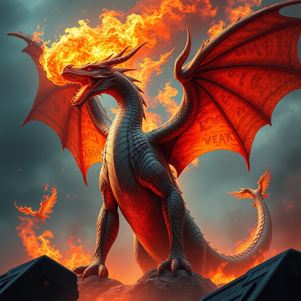 A powerful and vicious dragon, a towering symbol of resilience and strength