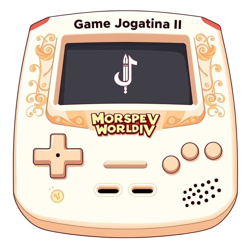 An illustration of a handheld gaming console inspired by the Game Gear, designed in realistic proportions