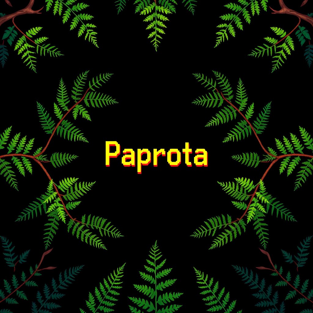 A captivating YouTube channel background for "Paprota" positioned at the center, designed in the style of the game Stardew Valley