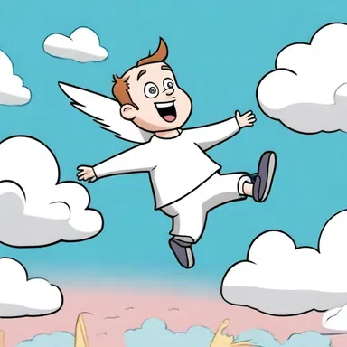 In the cartoon, the character got a sudden impetus and flew off into the sky.