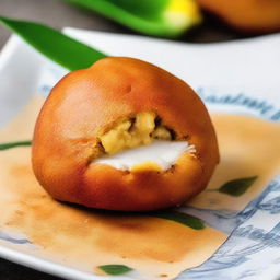 A mouth-watering Brazilian coxinha placed on a single hundred real bill.