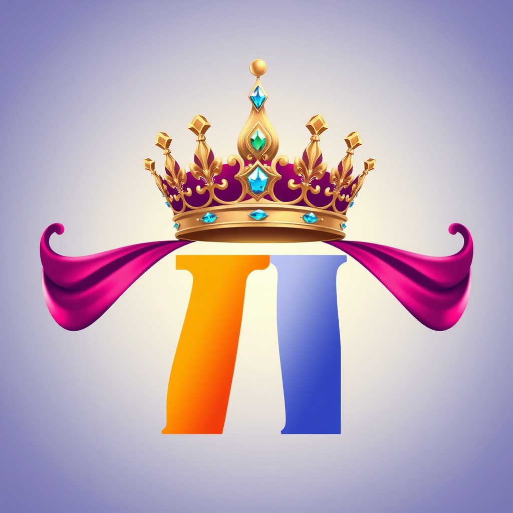 An artistic representation of the letter 'W' designed using a vibrant color scheme with a majestic crown positioned above it
