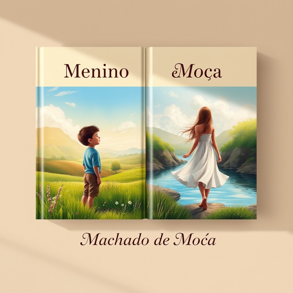 A captivating book cover design for the poem 'Menino e Moça' by Machado de Assis